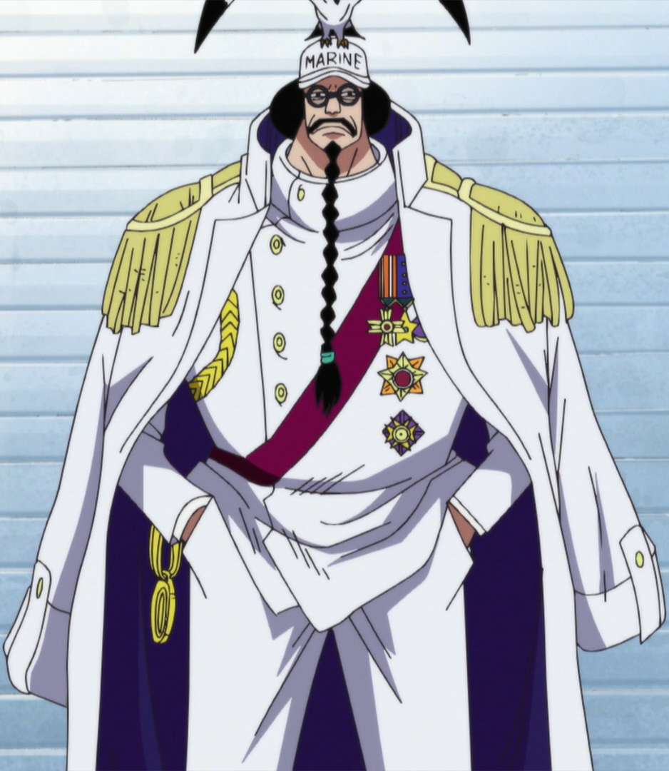 O almirante da frota da marinha. Sengoku comeu a fruta Zoan Humano