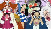 Buggy Pirates see Luffy on the Groseade