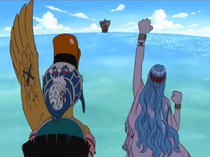 Vivi and Carue say goodbye to the Straw Hats