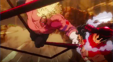 Bullet peleando arduamente contra Luffy