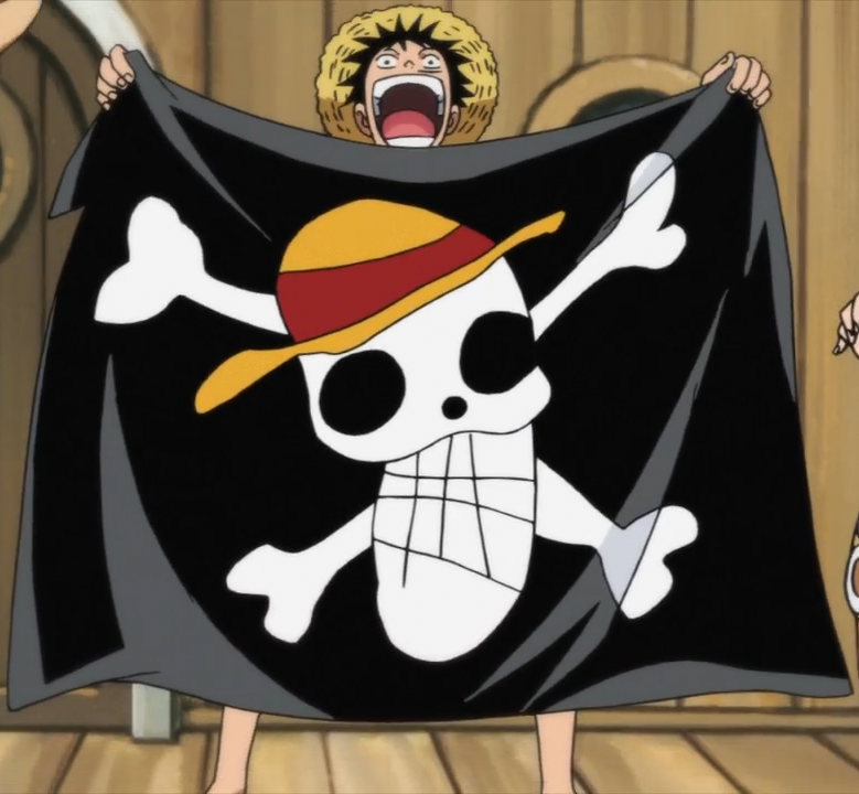 Desenho de bandeira do Luffy pintado e colorido por Usuário não