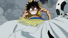 Dalmatian stabs Luffy using Shigan.