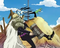 Санджи использует «Parage Shot» на лице Дюваля.