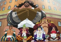 Leo e seis outros capitães prometem sua lealdade a Luffy.