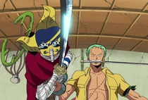 Zoro wields Yubashiri and Sogeking as Hana Arashi.