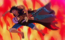 Luffy Saves Law from Trebol's Explosion