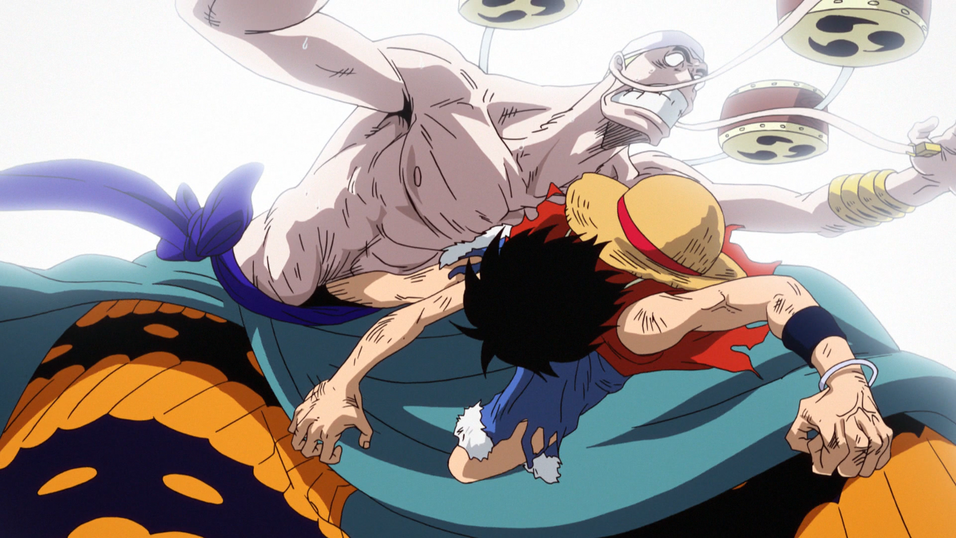 Enel mostra o resultado do seu treinamento a Luffy em One Piece