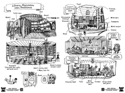 Biblioteca, Salas de Trabajo y Baños.