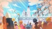 Guernica comunica-se com os cidadãos de Dressrosa.