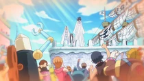 Guernika se comunica com os cidadãos de Dressrosa.
