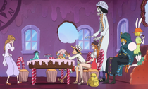 Pudding et le groupe de Luffy