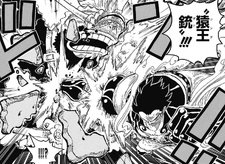 Luffy Gear Fourth golpea a Cracker