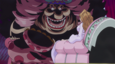 Big Mom tratando a Pudding como a una marioneta