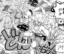 Luffy and Bonney prepare to defeat Saturn together.