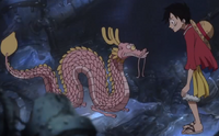 Luffy encuentra un dragón en Punk Hazard