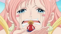 Shirahoshi cries as Luffy is leaving.