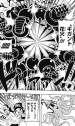 Luffy derrota a King con un gomu gomu no gigant hanabi.