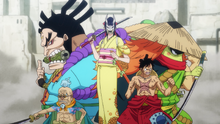 Le groupe de Luffy à Udon