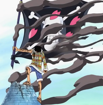 Luffy protects Hiluluks flag