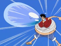 Luffy as Mizu Luffy, spitting water bullets at Crocodile.