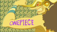 Usopp i napis "ONE PIECE" na jego bicepsie w We Go!.