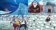 Luffy, Rayleigh y Jinbe vs
