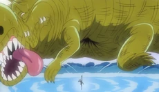 Sanji mengalahkan Bananawani.