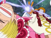 Satori usando um Impact Dial para assaltar Sanji.