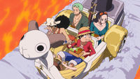 Straw Hats Riding Mini Merry Over Sea of Fire