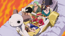 Straw Hats Riding Mini Merry Over Sea of Fire