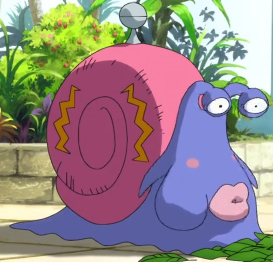 cranky escargoon the purple snail sidekick / retro anime - Escargoon -  Sticker | TeePublic