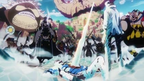 Garp wounded and surrounded by Blackbeard Pirates