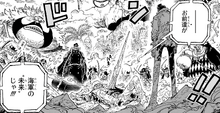 Garp wounded and surrounded by Blackbeard Pirates