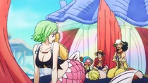 Camie helping the Straw Hats rescue the dying Sanji.