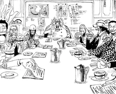 Восемь офицеров во время их встречи.