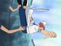 Робин спасает ТадДзо от падения в океан.