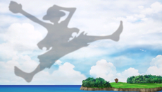 La sombra de Luffy proyectada en el cielo