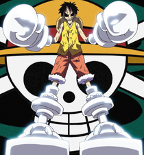 Luffy enhanced by the powers of the Doru Doru no Mi.