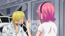 Reiju treats Sanji's face.