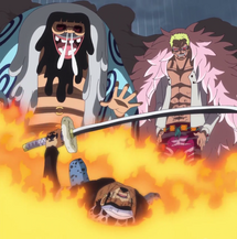 Doflamingo y Trébol derrotan a Law