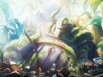 Luffy impressionado com o guerreiro mecânico gigante.