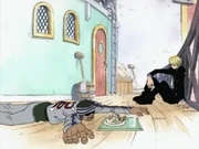 Sanji dando comida para um Gin faminto.