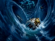 Los Piratas de Sombrero de Paja atrapados en una gran tormenta.