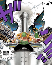 Zoro cuts up the cars.png