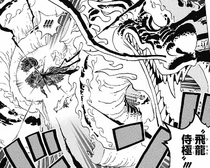 Zoro slices King with King of Hell Three-Sword Serpent