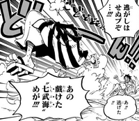 Kin'emon's Legs Running Away from Luffy