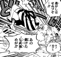 Kin'emon's Legs Running Away from Luffy