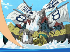 Luffy destruye un buque de la marina