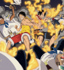 Ace and Luffy Fighting Against Marine Officers