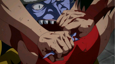 Luffy torciendo la nariz de Arlong